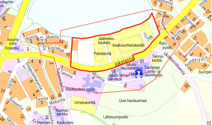 Punaisella rajattu alue kaavoitetaan asuntorakentamisella. Kartta: Oulun kaupunki.
