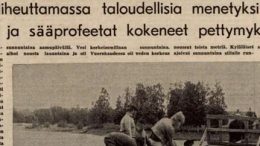 Heinäkuu 50 vuotta sitten oli erityisen sateinen ja sillä oli vaikutuksensa moniin asioihin. Rantapohjan otsikointia 25.7.1974.