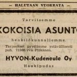 Hyvon oli aikoinaan iso työllistäjä Haukiputaalla. Myös asuntoja tarvittiin. Ilmoitus Rantapohjassa 24.10.1974.