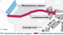 Satama-alue suljetaan ruoppaustöiden ajaksi kevääseen asti ja tietyöt Luotsiasemantiellä aiheuttavat poikkeuksellisia liikennejärjestelyjä loppukesään saakka. Kartta: Yhdtyskunta- ja ympäristöpalvelut.